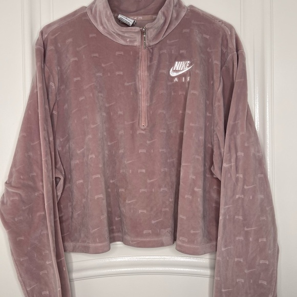 Nike Air Velour 1/4-Zip Longsleeve Velvet Cropped Top Pink 2X - Picture 2 of 8